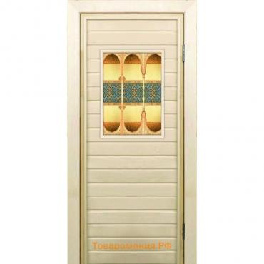 Дверь для бани со стеклом (40*60), "Восточные мотивы", 170×70см, коробка из осины