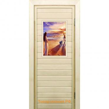 Дверь для бани со стеклом (40*60), "Прогулка", 180×70см, коробка из осины