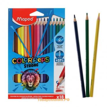 Карандаши 18 цветов, Maped Color Peps Strong, пластиковые, повышенной прочности, европодвес