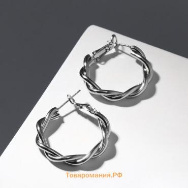 Серьги-кольца «Две линии» объятие, цвет серебро, d=2,5 см