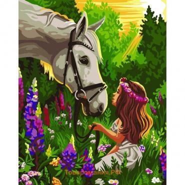 Картина по номерам на холсте с подрамником «Лошадка и девочка в поле», 40 х 50 см