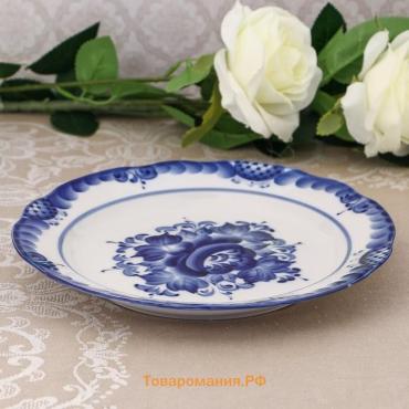 Тарелка плоская «Цветы», d=24 см, H=2 см, гжель, фарфор