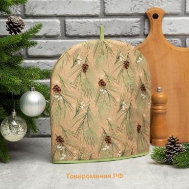 Новый год. Грелка на чайник  "Spruce branches" 28х28см, 100%хл, саржа 190 г/м2