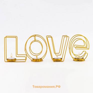 Подсвечник металлический настольный "Love", 13.5 х 42 см, золото