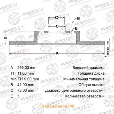 Диск тормозной AVANTECH (RR) Mazda3 (03-)