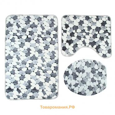 Коврики для ванной и туалета  «Галька», 3 шт., 40×45 см, 40×50 см, 50×80 см