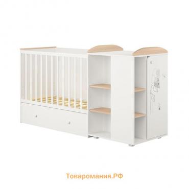 Кровать детская Polini kids French 900, Amis, с комодом, цвет белый-дуб пастельный