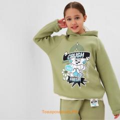 Толстовка (худи) детская MINAKU: CRUSH, оливковая, рост 140 см